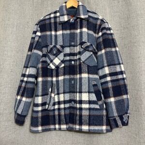 Vintage 70s Sears Shacket Men Large TL Plaid Flannel Lined Sherpa Faux Fur